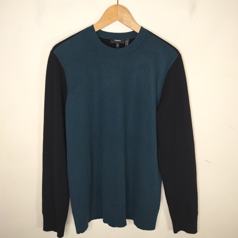 Theory Cashmere Sweater Color Block Teal Black‎ Academia